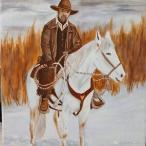 Horse and Rider acrylic painting done on canvas with a class from Realistic Acrylic Portraits