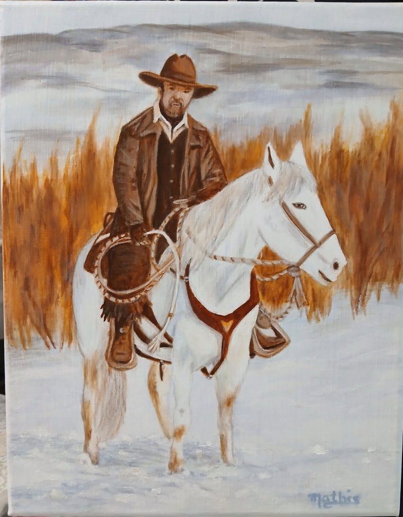 Horse and Rider acrylic painting done on canvas with a class from Realistic Acrylic Portraits
